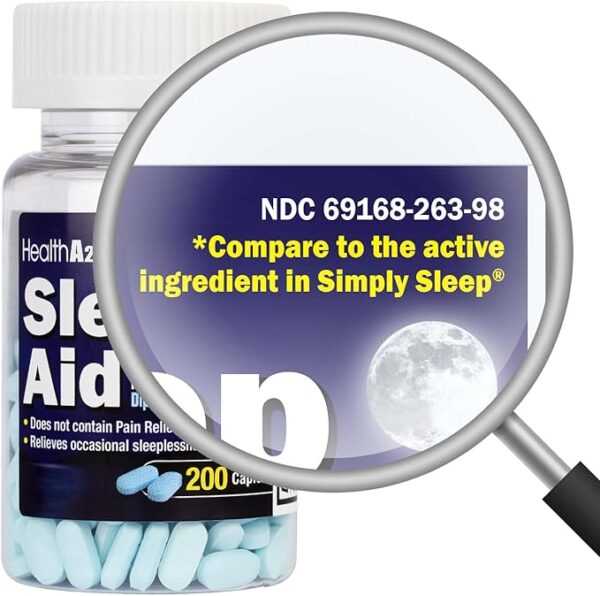HealthA2Z Sleep Aid 200 Caplets | Diphenhydramine HCl 25mg | Regular Strength Sleeping Pills - Image 4