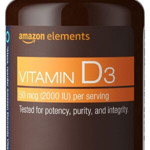 Amazon Elements Vitamin D3, 2000 IU, 180 Softgels, 6 month supply (Packaging may vary), Supports Strong Bones and Immune Health