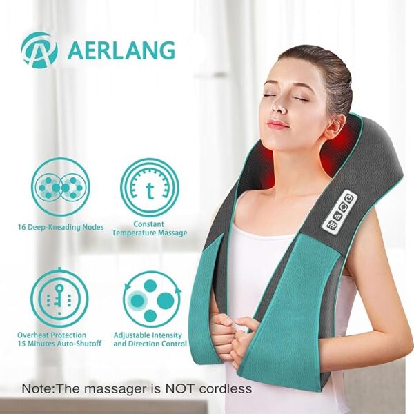 AERLANG Shiatsu Back and Neck Massager, Back Massager Deep Tissue Kneading Neck and Shoulder Massage with Heat - Image 4