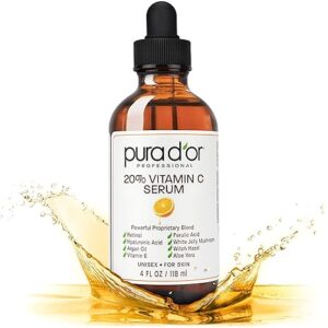 PURA D'OR 20% Vitamin C Serum 4 Oz - Lightweight Maximum Strength Formula