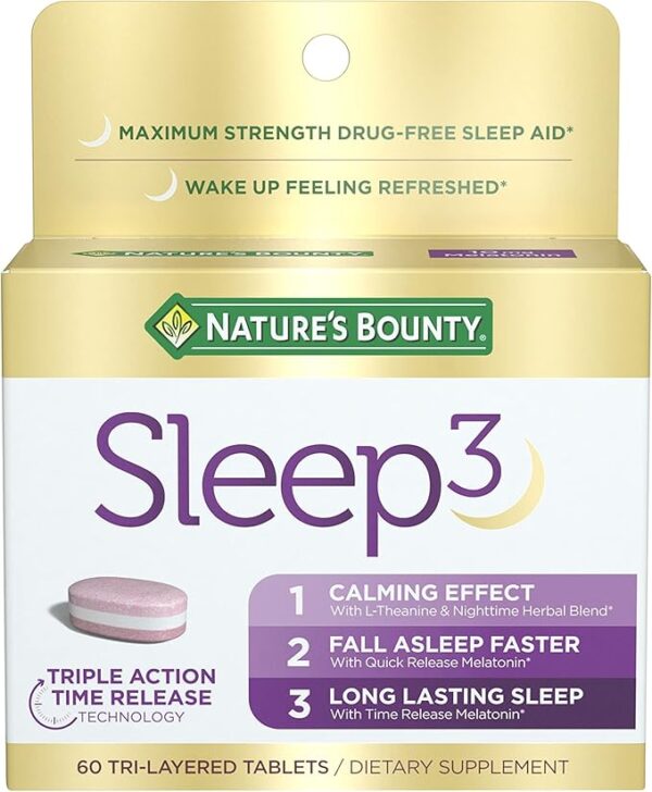 Nature's Bounty Sleep3 Melatonin 10mg, Maximum Strength 100% Drug Free Sleep Aid, Dietary Supplement