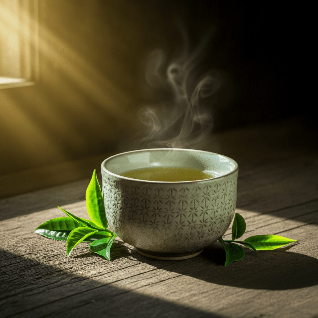 A vibrant clock illustration highlighting the best times to drink green tea
