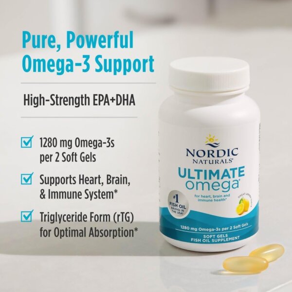 Nordic Naturals Ultimate Omega, Lemon Flavor - 180 Soft Gels - 1280 mg Omega-3 - High-Potency Fish Oil with EPA & DHA - Promotes Brain & Heart Health - Non-GMO - 90 Servings - Image 3