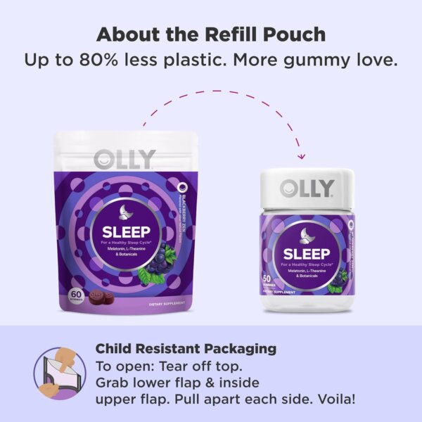 OLLY Sleep Gummy, 3 mg Melatonin, L-Theanine, Chamomile, and Lemon Balm Extracts, Blackberry Flavor, 30 Day Supply - 60 Count - Image 5
