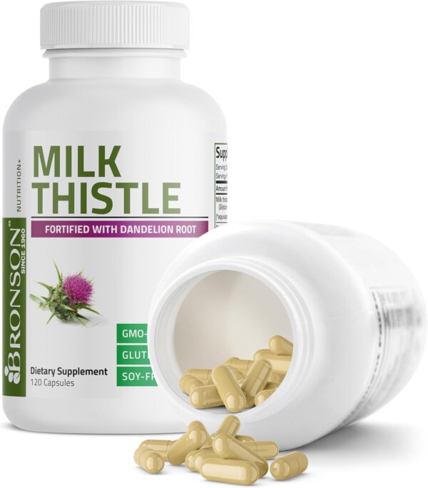 Bronson Milk Thistle Silymarin Marianum & Dandelion Root Liver Health Support, Antioxidant Support, Detox, 120 Capsules - Image 3