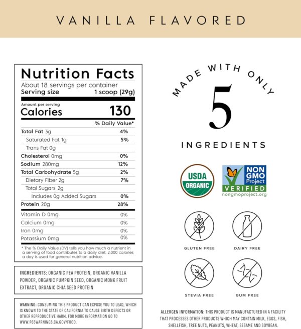 Truvani Vegan Pea Protein Powder | Vanilla | 20g Organic Plant Based Protein | 18 Servings | Keto | Gluten & Dairy Free | Low Carb | No Added Sugar - Image 4