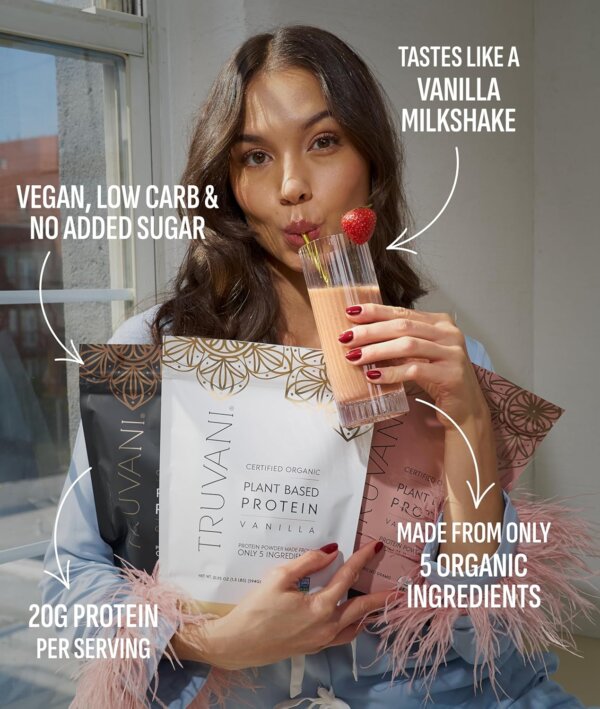 Truvani Vegan Pea Protein Powder | Vanilla | 20g Organic Plant Based Protein | 18 Servings | Keto | Gluten & Dairy Free | Low Carb | No Added Sugar - Image 3