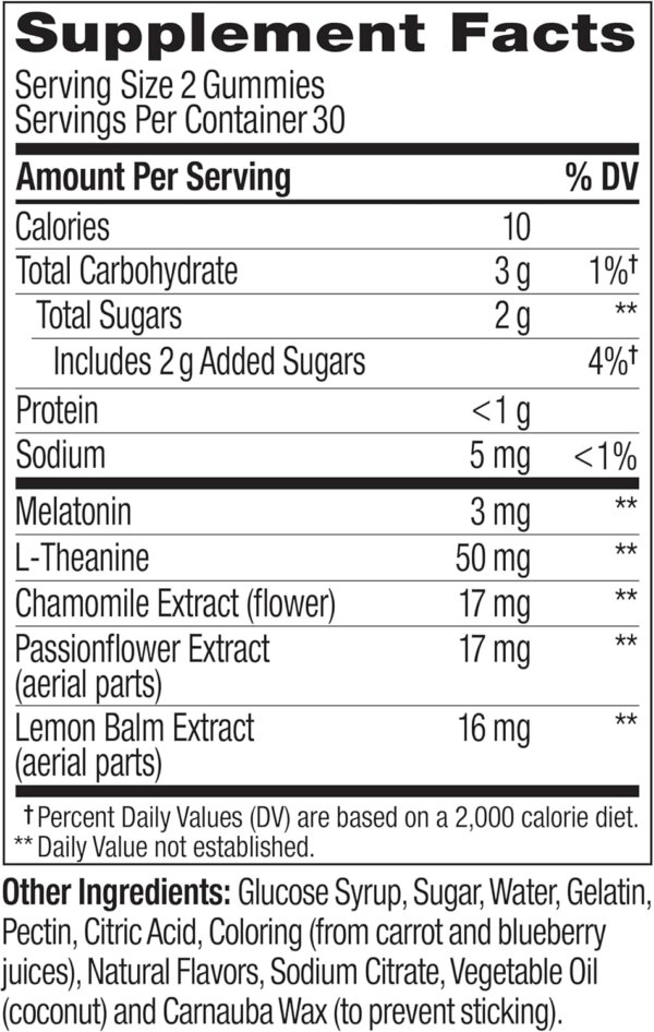OLLY Sleep Gummy, 3 mg Melatonin, L-Theanine, Chamomile, and Lemon Balm Extracts, Blackberry Flavor, 30 Day Supply - 60 Count - Image 3