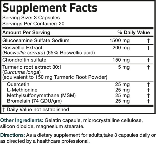 Bronson Glucosamine Chondroitin Turmeric & MSM Advanced Joint & Cartilage Formula, Supports Healthy Joints, Mobility & Cartilage - Non-GMO, 60 Capsules - Image 2