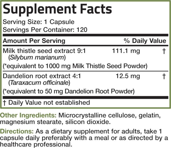Bronson Milk Thistle Silymarin Marianum & Dandelion Root Liver Health Support, Antioxidant Support, Detox, 120 Capsules - Image 2